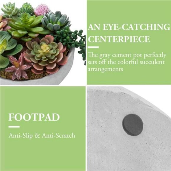 Artificial Succulent Arrangement Faux Plants in Gray Concrete Decorative Planter - Picture 2 of 8